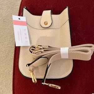 New dove gray small purse with attachable canvas strap